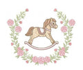 Vintage floral rocking horse wreath embroidery design