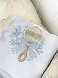 Blue vintage pacifier rattle muslin square