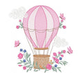 Vintage pink hot air balloon embroidery design