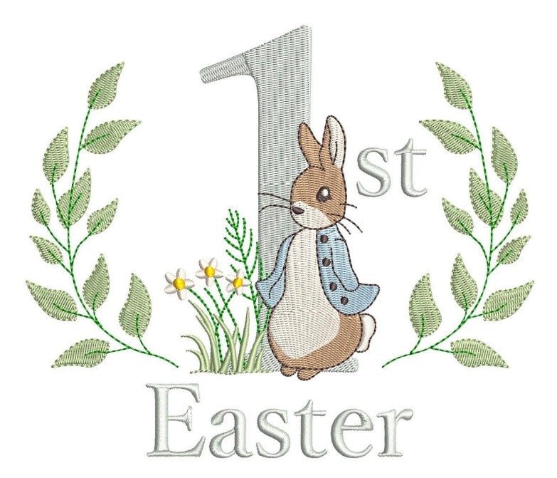 bunny 1st easter wreath embroidery design