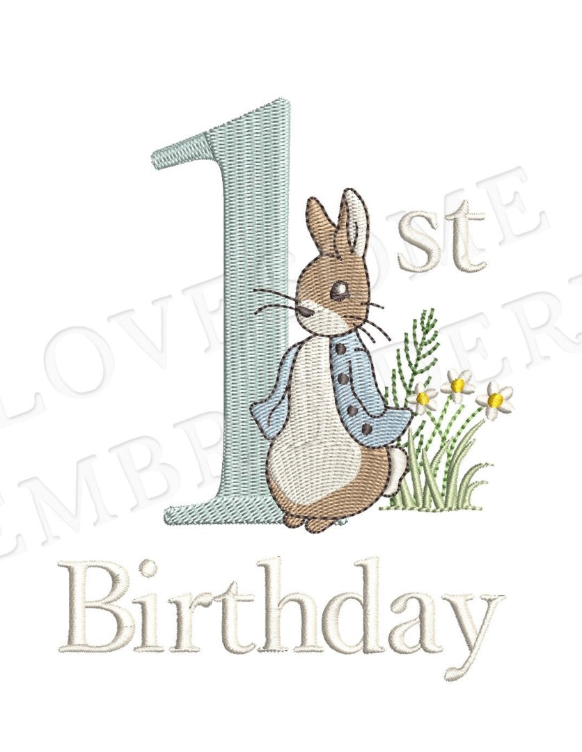 1st Birthday Bunny Embroidery Design