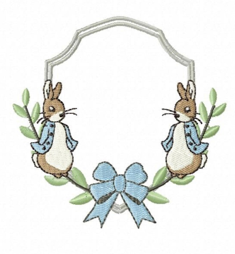 Blue Bunny Wreath Embroidery Design