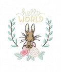 Hello World Floral Bunny Embroidery Design