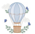 Vintage blue hot air balloon embroidery design