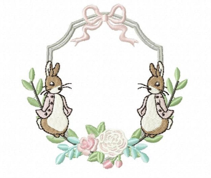 Pink Bunny Floral Wreath Embroidery Design